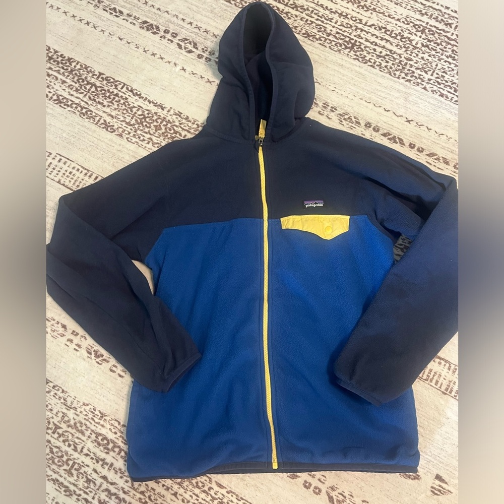 Patagonia youth micro d snap-t zip fleece jacket superior blue/yellow kids XL 14
